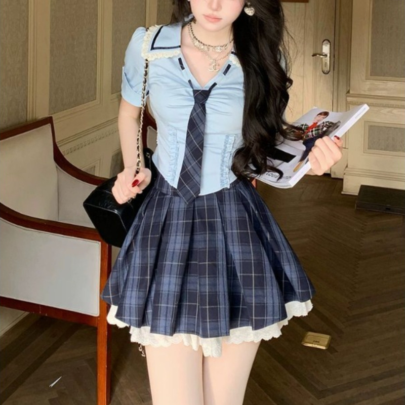 Preppy Style Dark Slim 2 Piece - Women'S Y2K Fashion Aesthetic 评论和价格